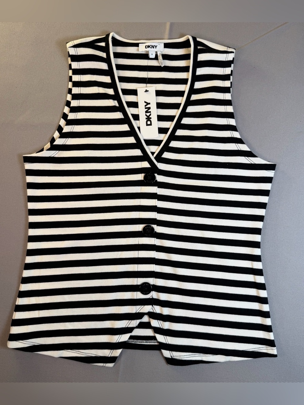 DKNY Women’s szM Black&White Striped Sleeveless Pullover Shirt Vest NEW